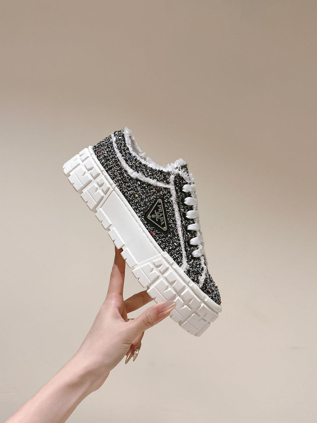 PRADA DOUBLE WHEEL RE-NYLON GABARDINE SNEAKERS BLACK FABRIC
