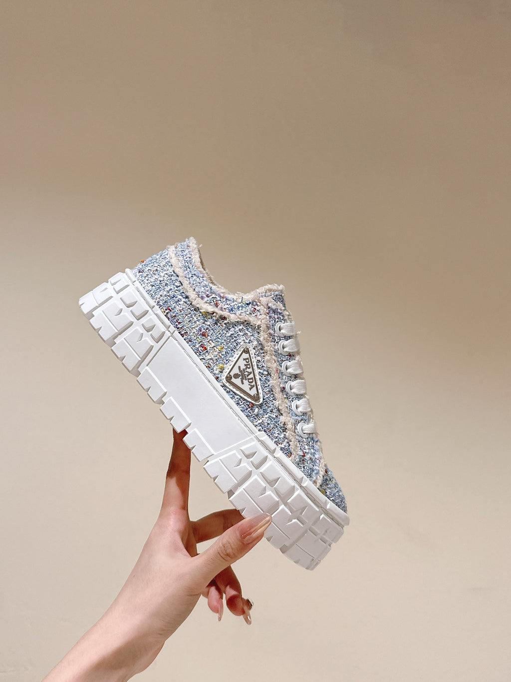 PRADA DOUBLE WHEEL RE-NYLON GABARDINE SNEAKERS SKY FABRIC