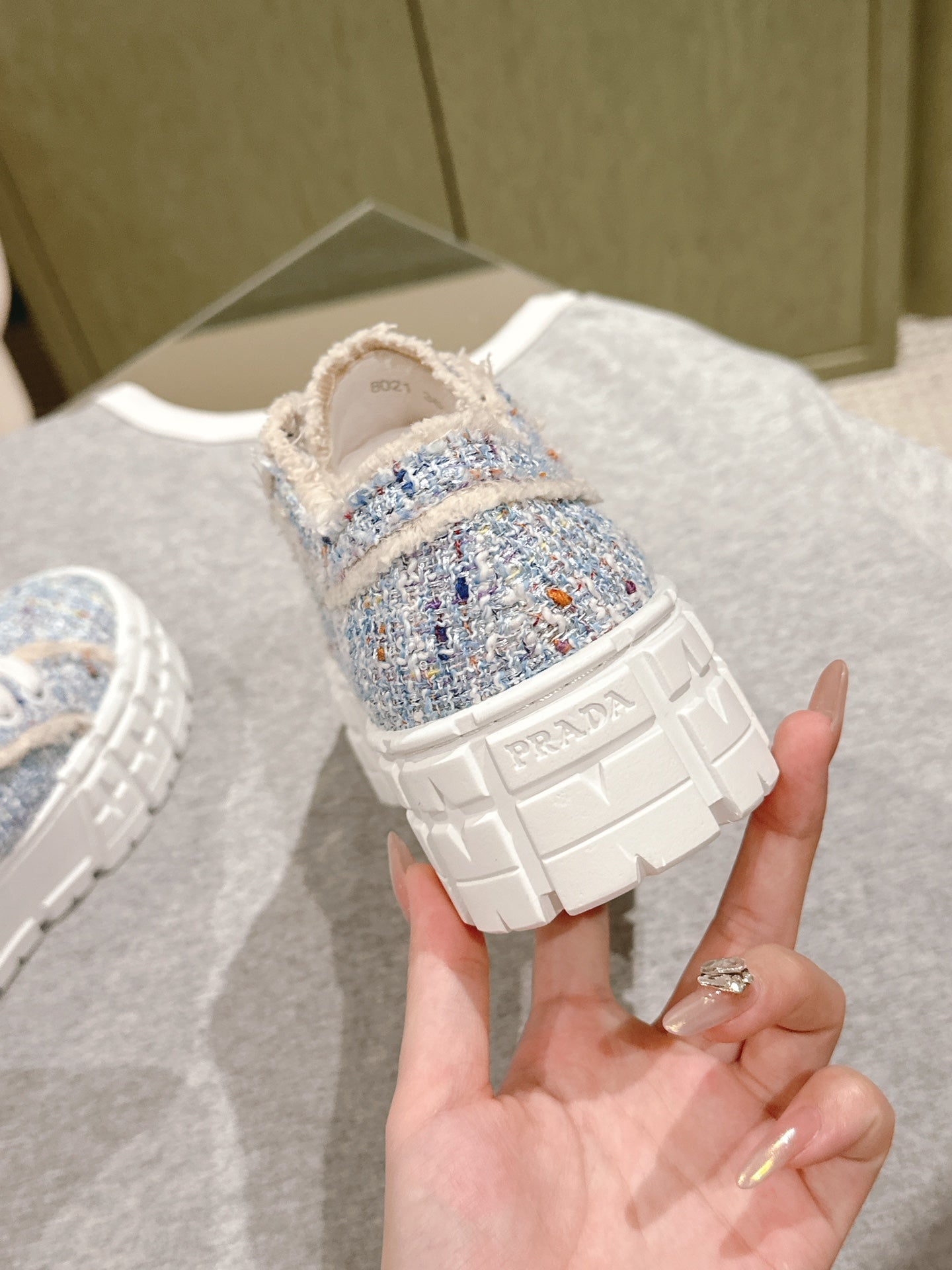 PRADA DOUBLE WHEEL RE-NYLON GABARDINE SNEAKERS SKY FABRIC