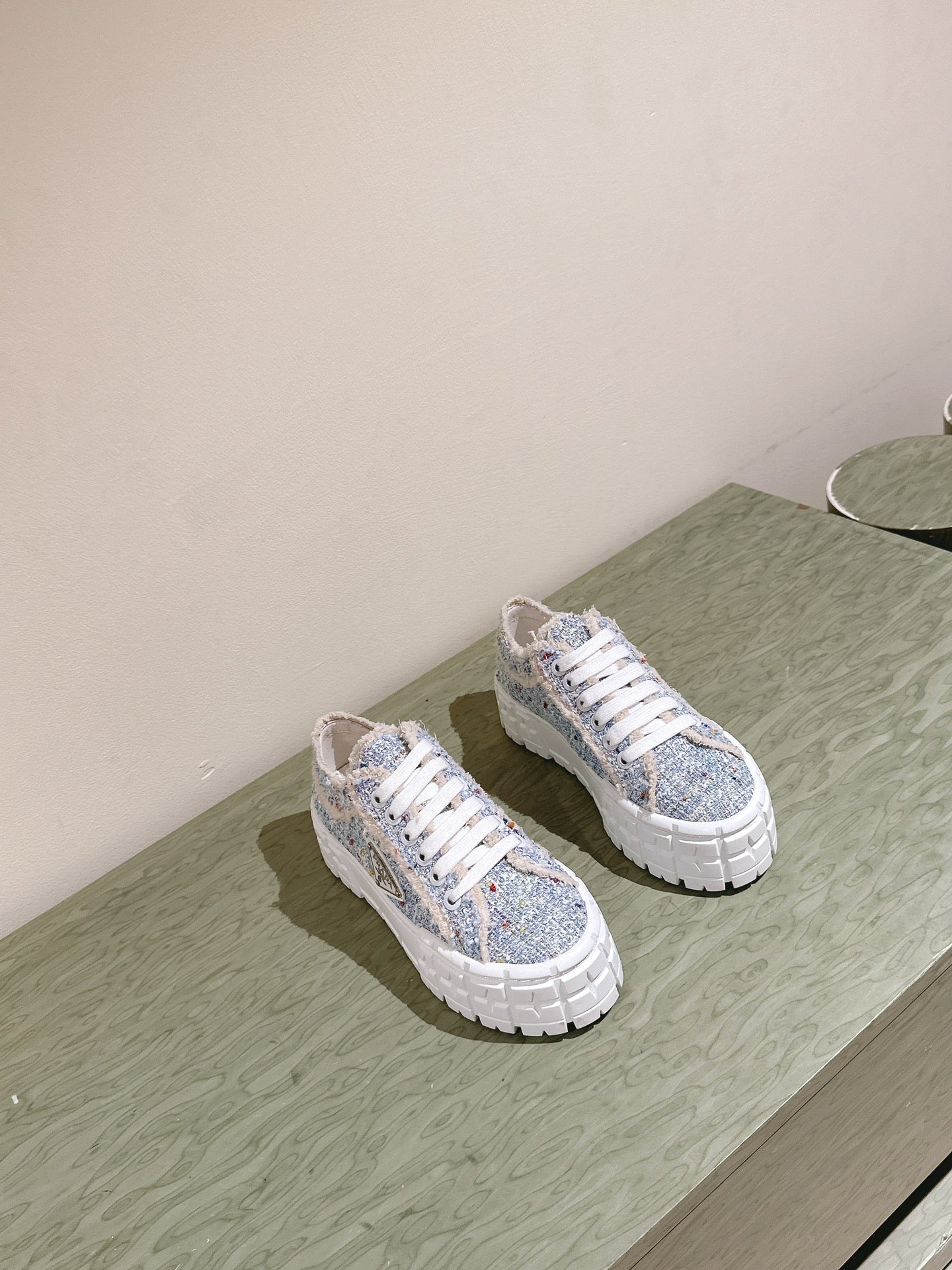 PRADA DOUBLE WHEEL RE-NYLON GABARDINE SNEAKERS SKY FABRIC