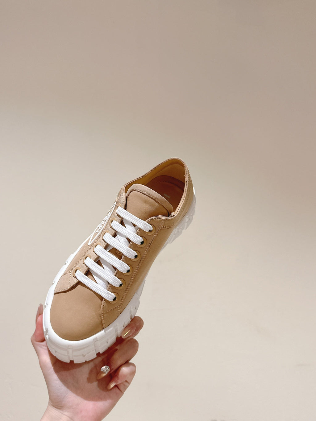 PRADA DOUBLE WHEEL RE-NYLON GABARDINE SNEAKERS TUSCAN CALFSKIN