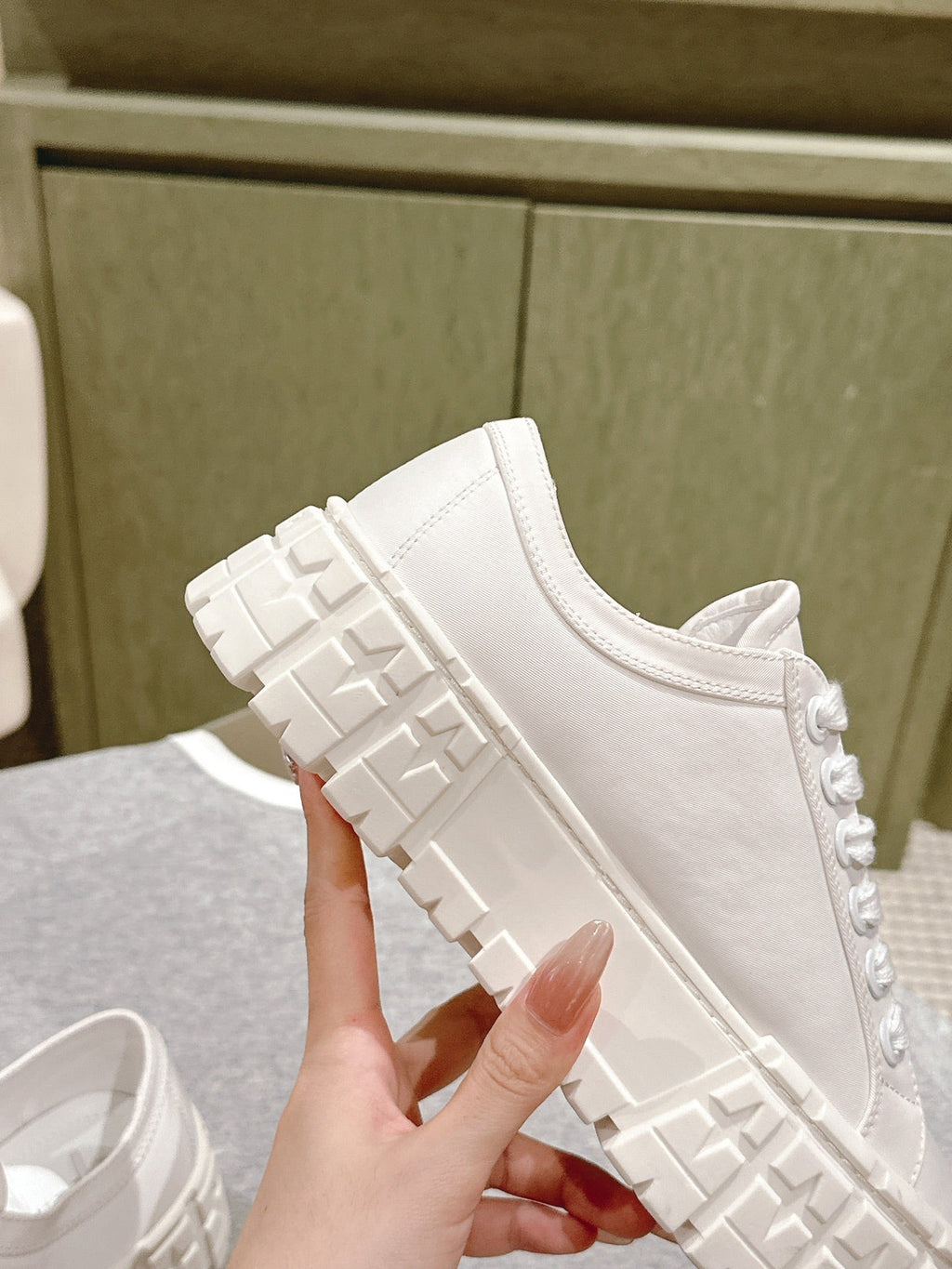 PRADA DOUBLE WHEEL RE-NYLON GABARDINE SNEAKERS WHITE CALFSKIN