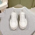 PRADA DOUBLE WHEEL RE-NYLON GABARDINE SNEAKERS WHITE CALFSKIN