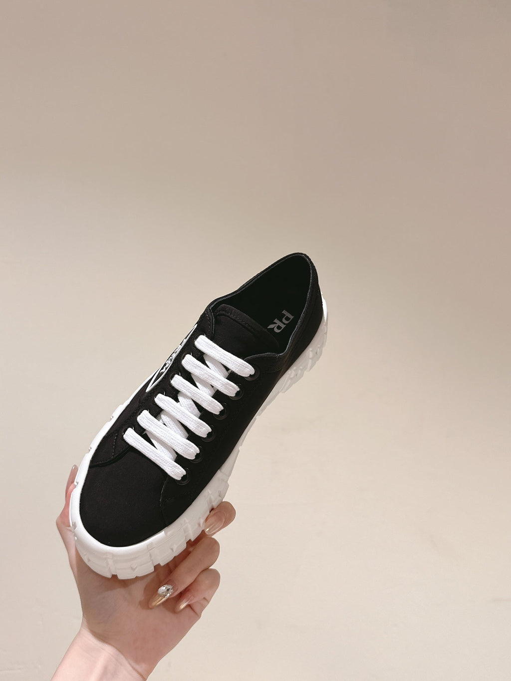 PRADA DOUBLE WHEEL RE-NYLON GABARDINE SNEAKERS BLACK CALFSKIN