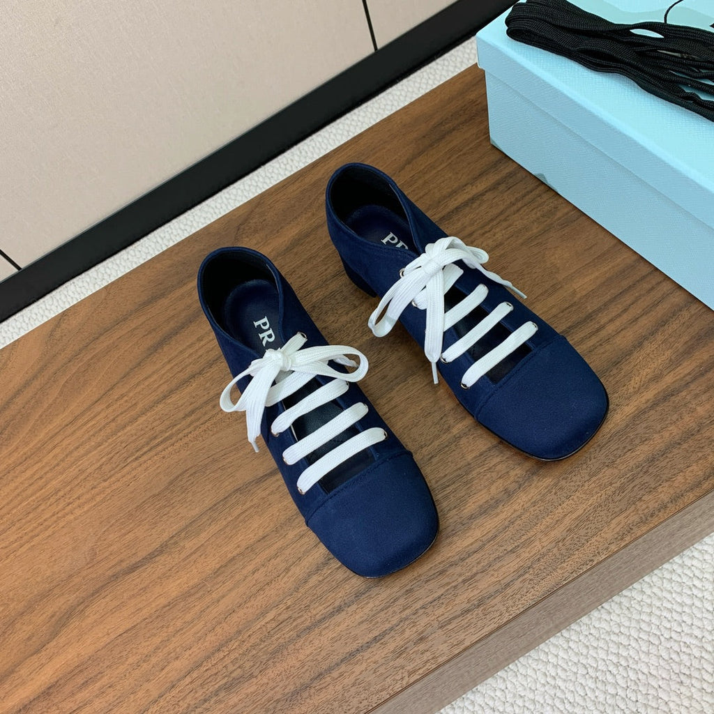 PRADA LACE-UP HIGH SHOES IN NAVY BLUE CANVAS