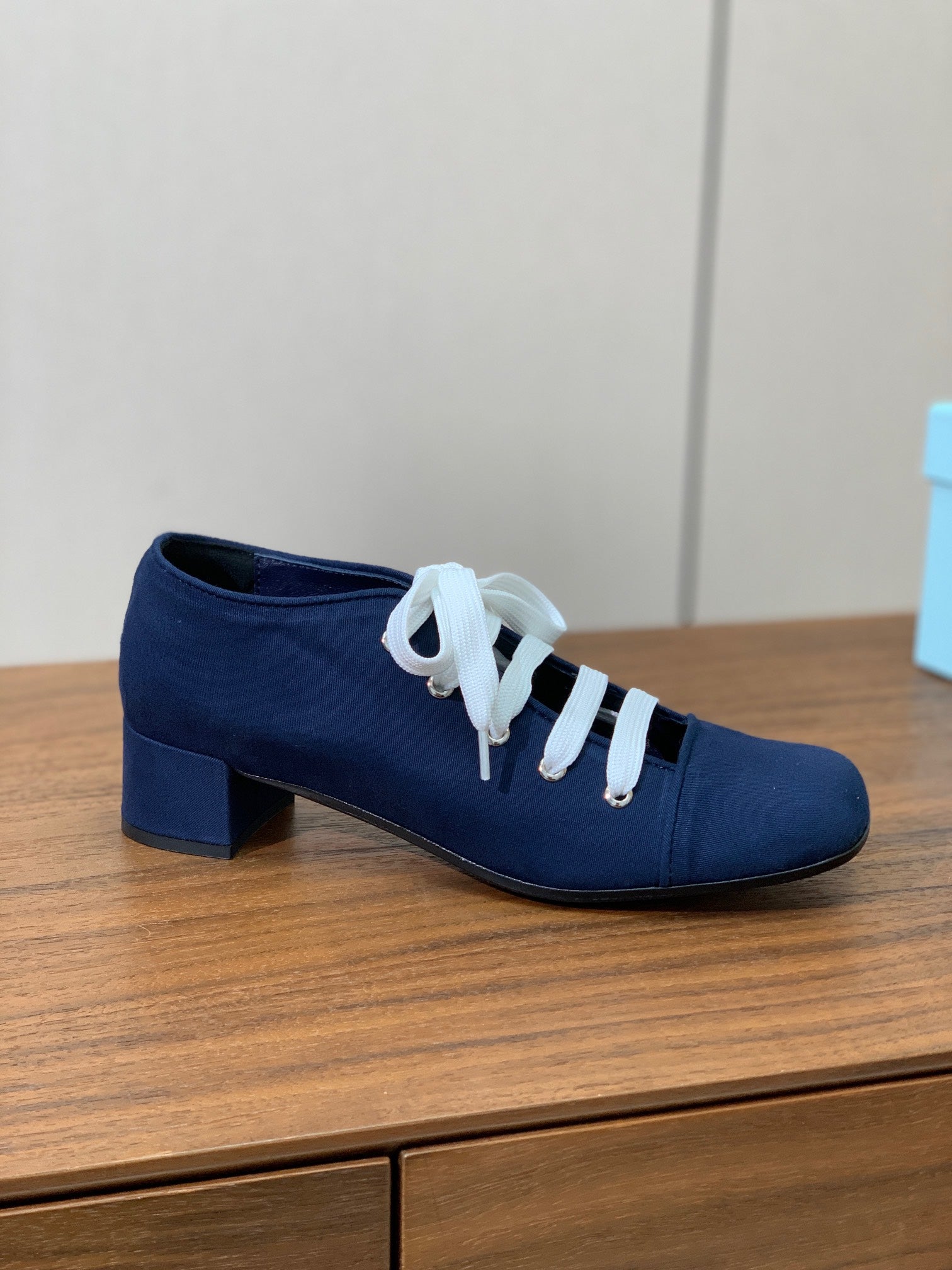 PRADA LACE-UP HIGH SHOES IN NAVY BLUE CANVAS