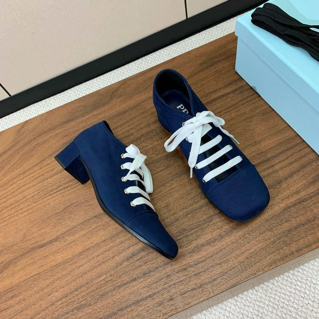 PRADA LACE-UP HIGH SHOES IN NAVY BLUE CANVAS