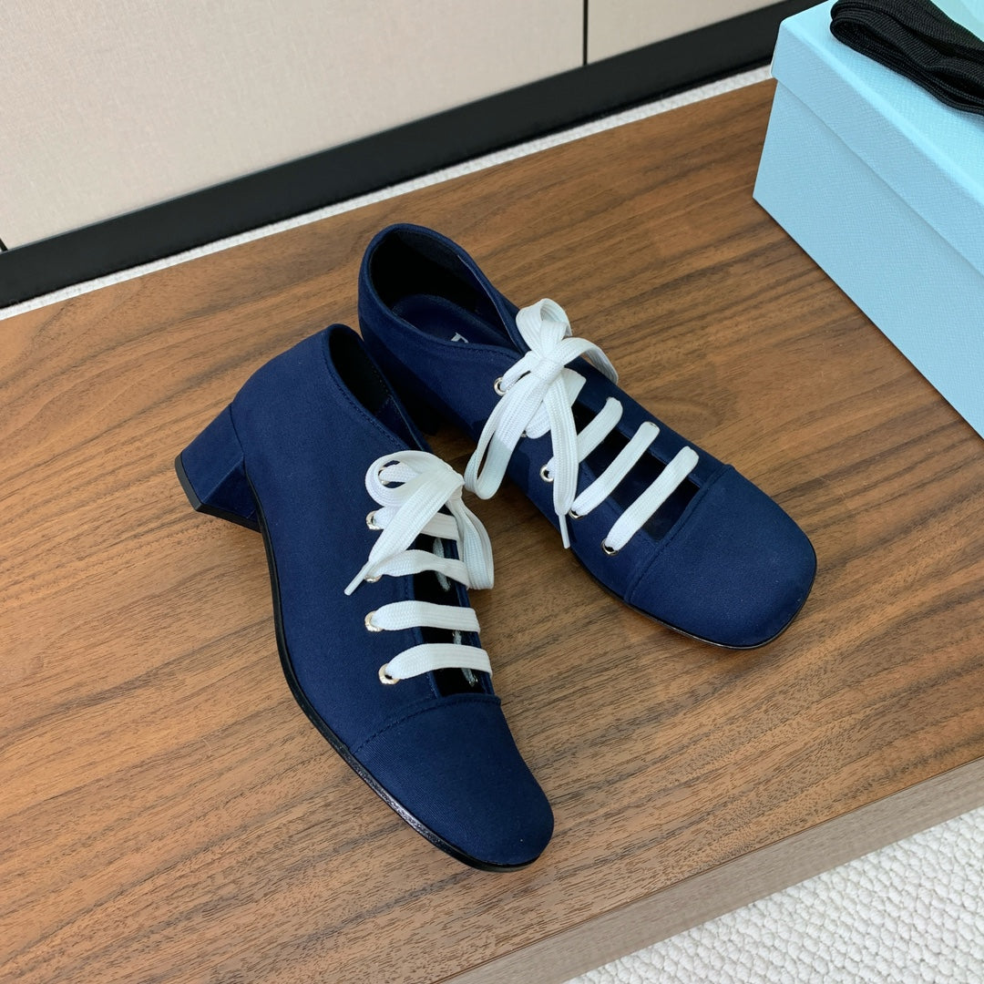 PRADA LACE-UP HIGH SHOES IN NAVY BLUE CANVAS