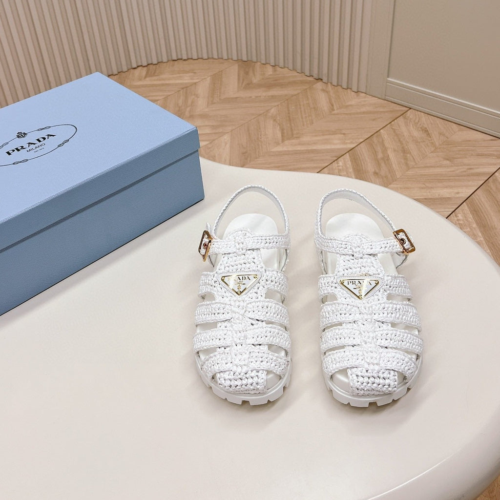 PRADA RUBBER FISHERMAN SANLS WHITE LAMBSKIN