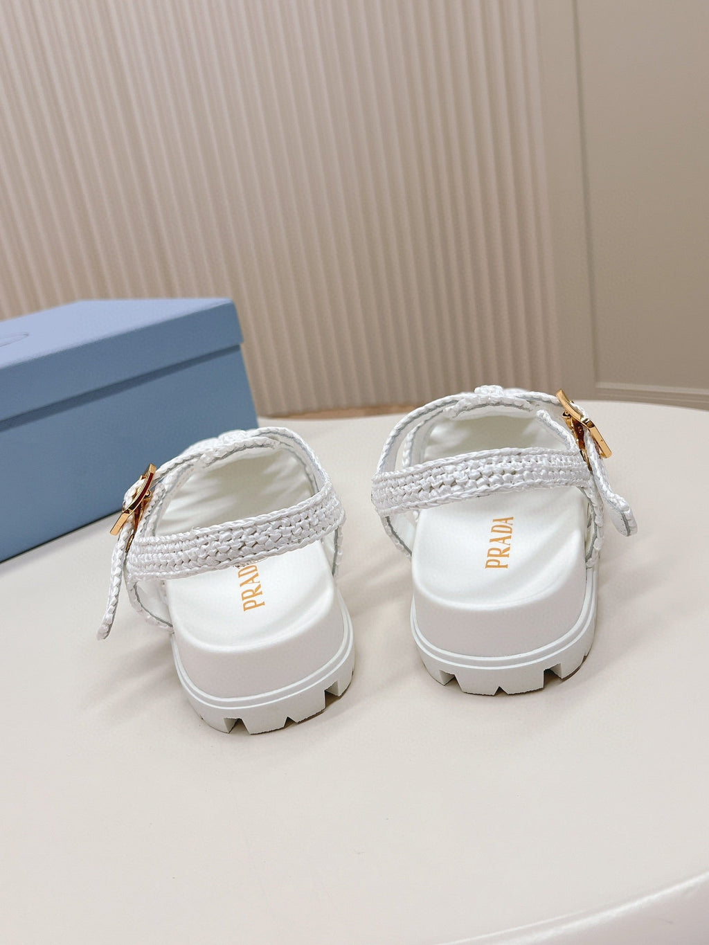 PRADA RUBBER FISHERMAN SANLS WHITE LAMBSKIN
