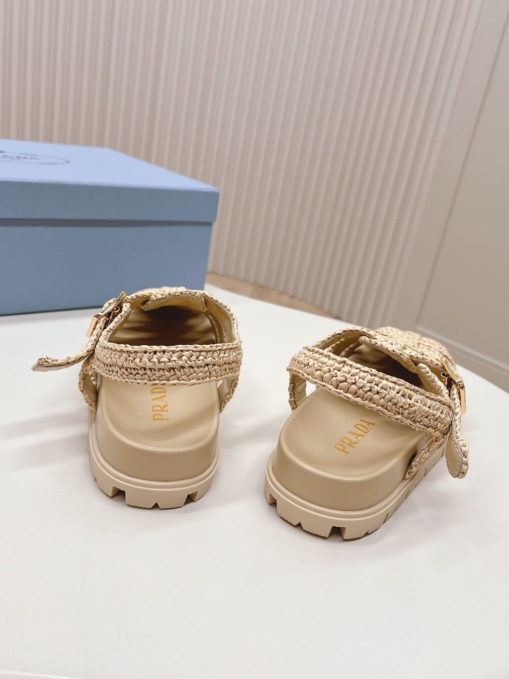 PRADA RUBBER FISHERMAN SANLS BEIGE LAMBSKIN