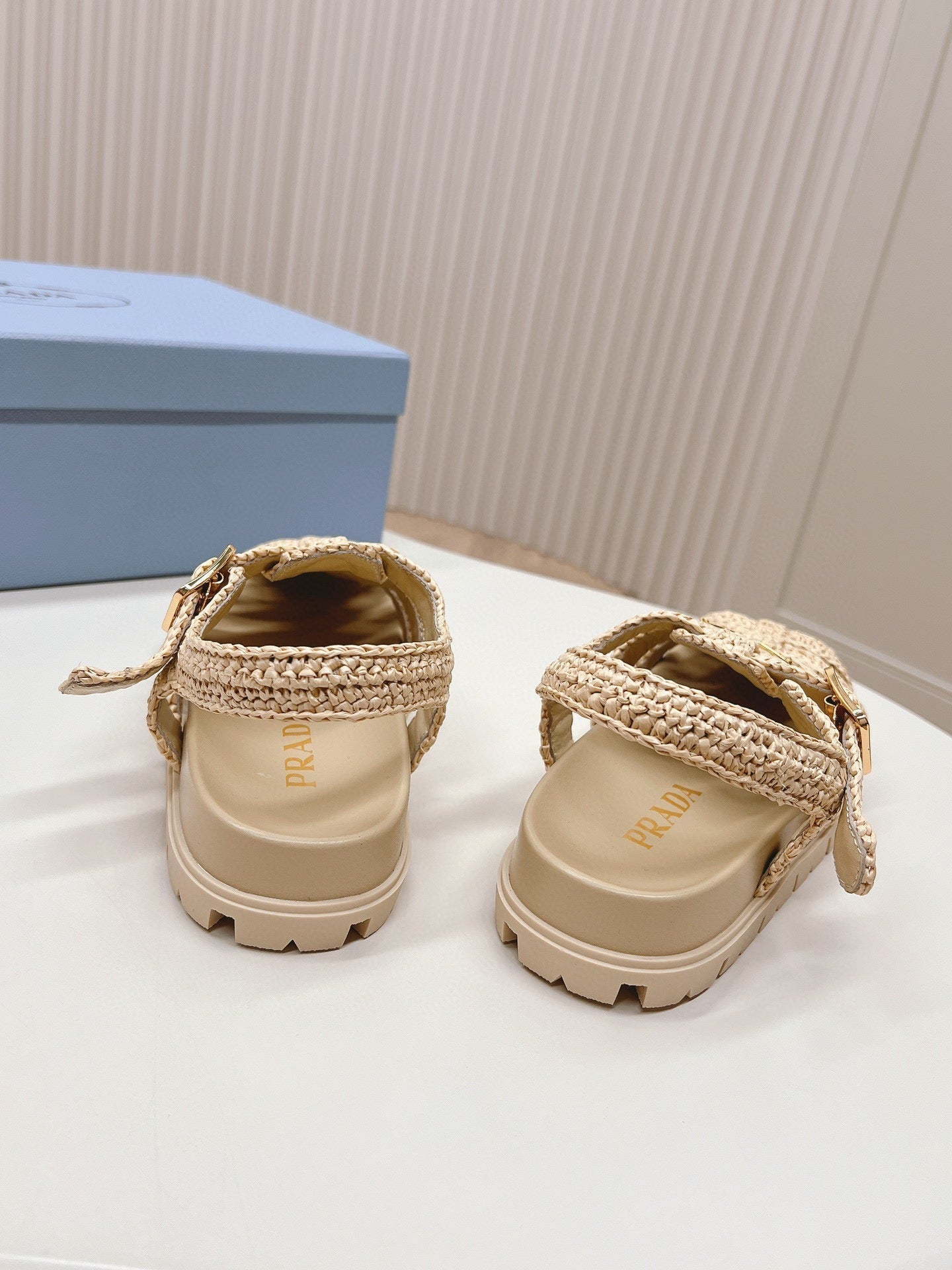 PRADA RUBBER FISHERMAN SANLS BEIGE LAMBSKIN