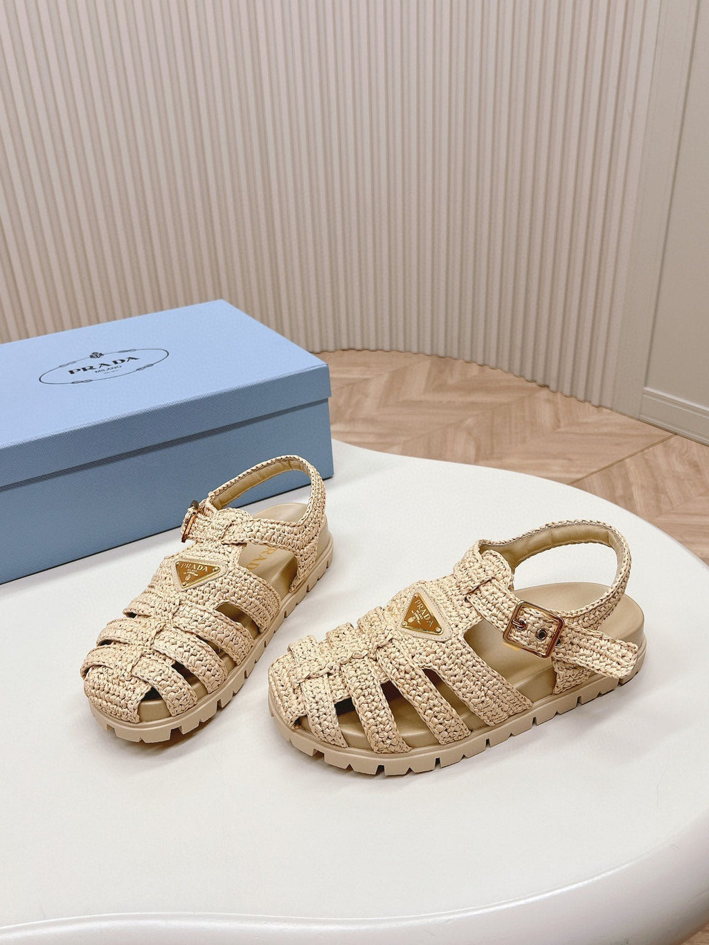 PRADA RUBBER FISHERMAN SANLS BEIGE LAMBSKIN