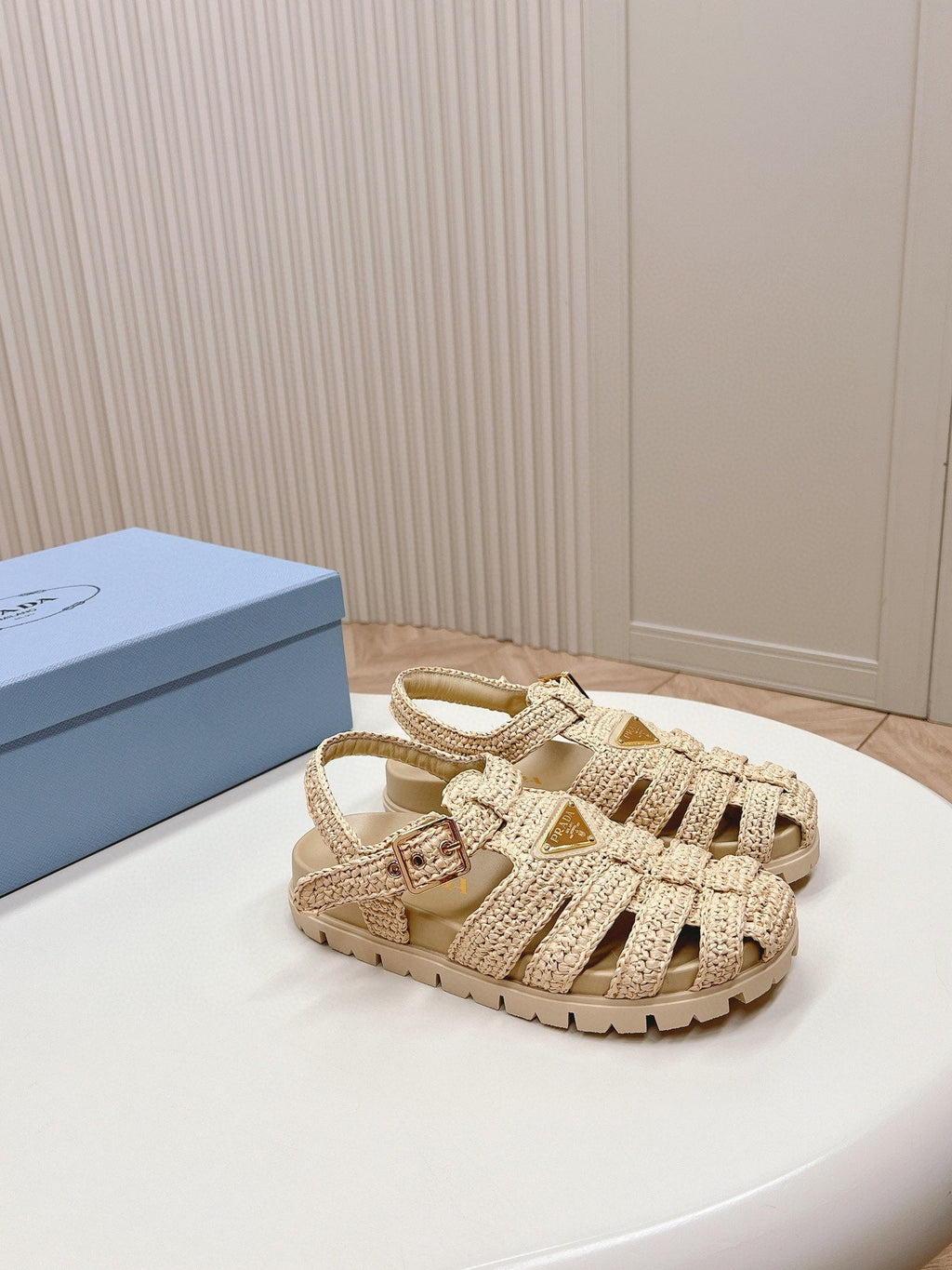 PRADA RUBBER FISHERMAN SANLS BEIGE LAMBSKIN