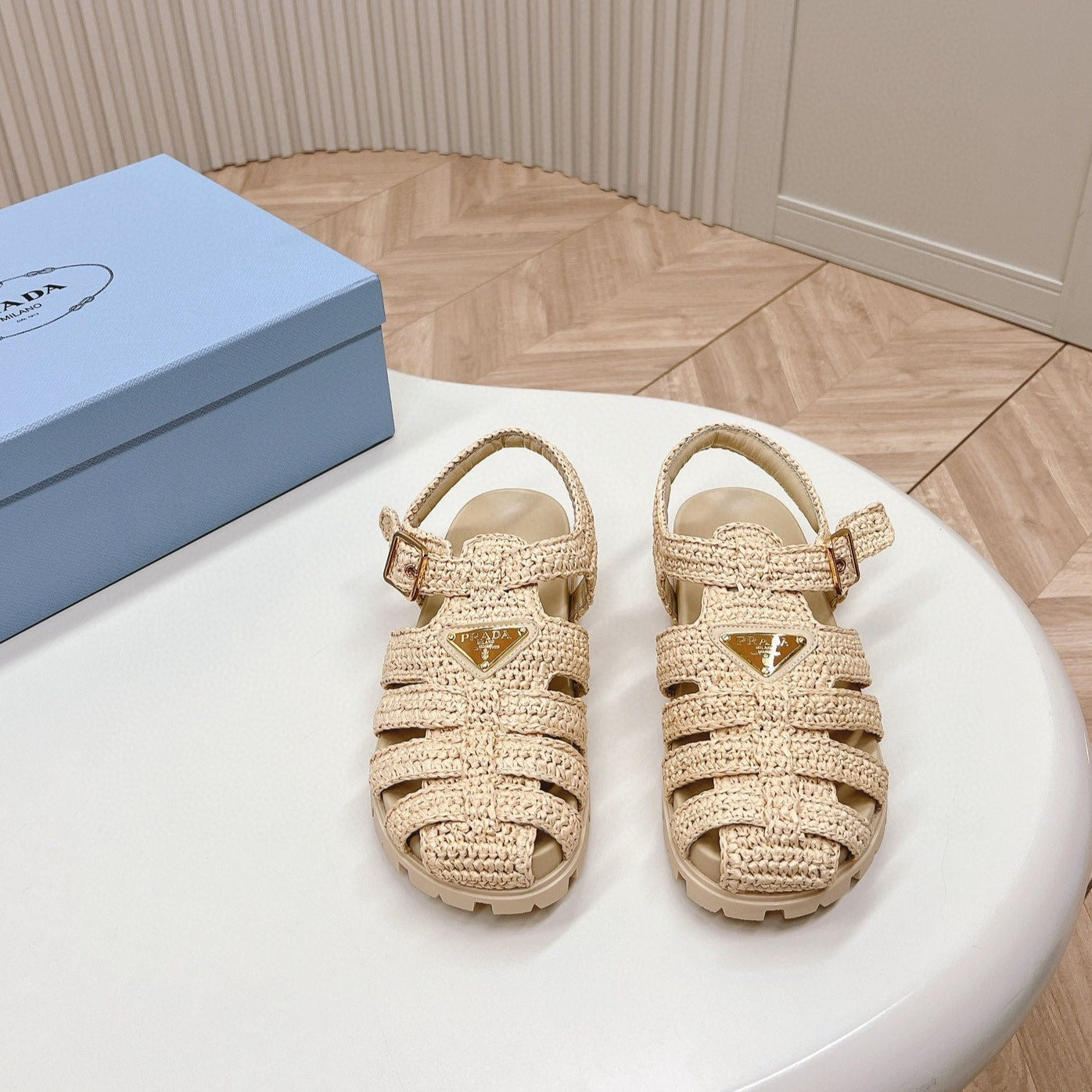 PRADA RUBBER FISHERMAN SANLS BEIGE LAMBSKIN