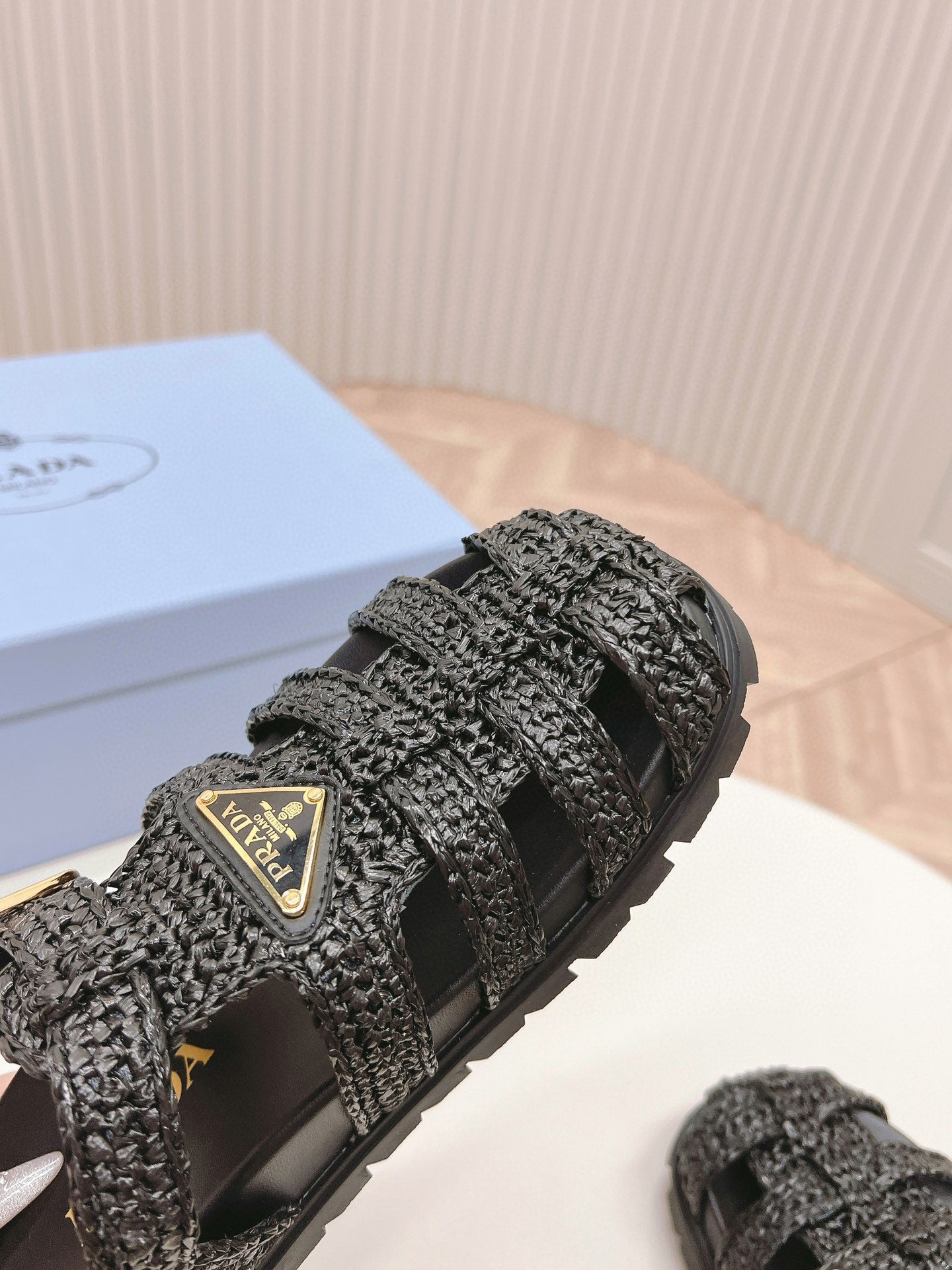 PRADA RUBBER FISHERMAN SANLS BLACK LAMBSKIN