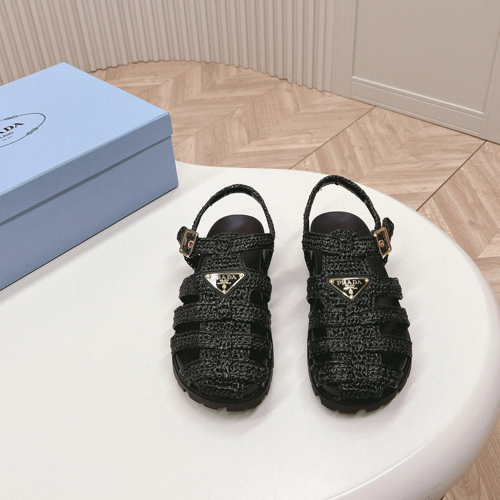 PRADA RUBBER FISHERMAN SANLS BLACK LAMBSKIN