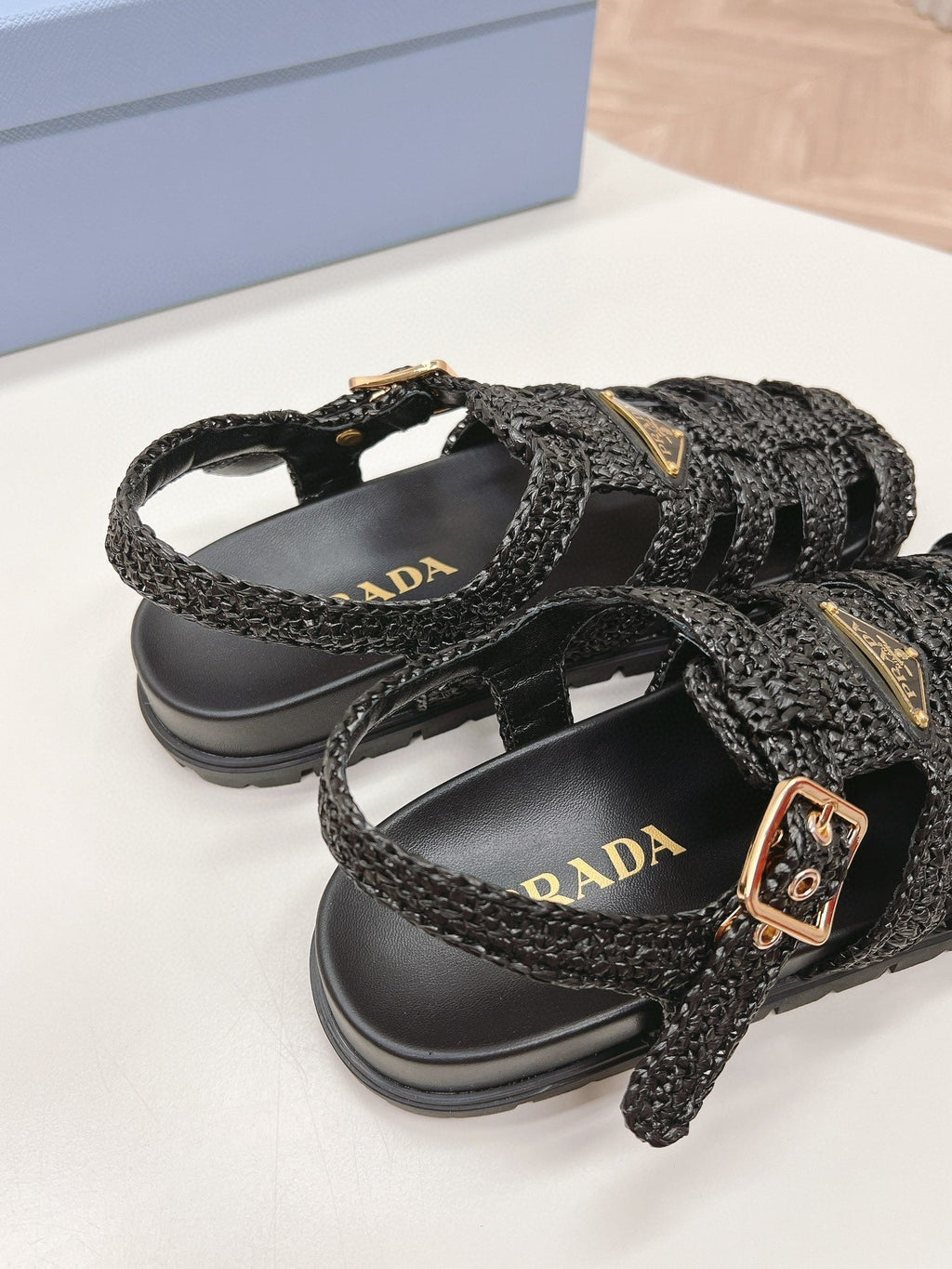 PRADA RUBBER FISHERMAN SANLS BLACK LAMBSKIN