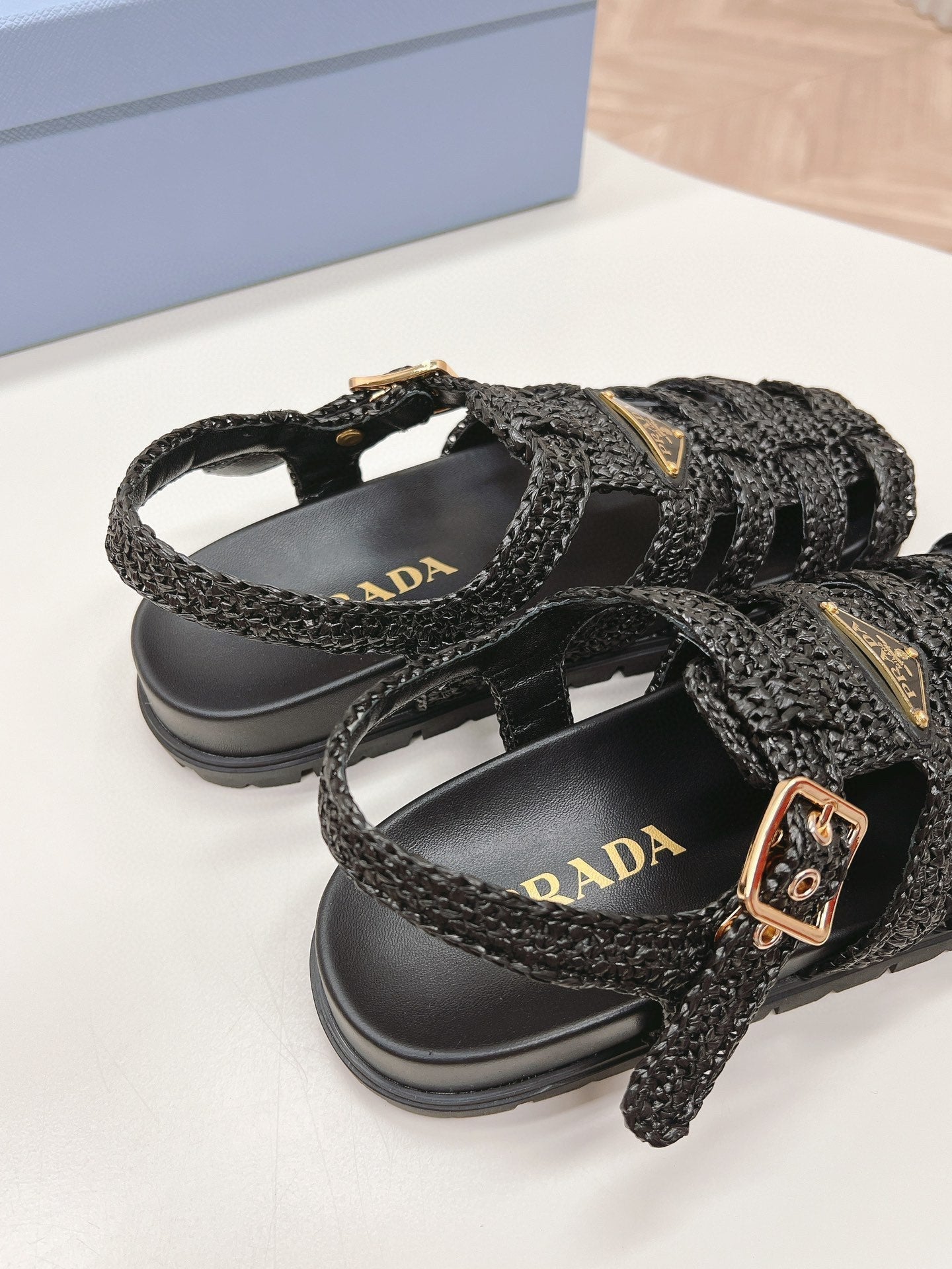 PRADA RUBBER FISHERMAN SANLS BLACK LAMBSKIN