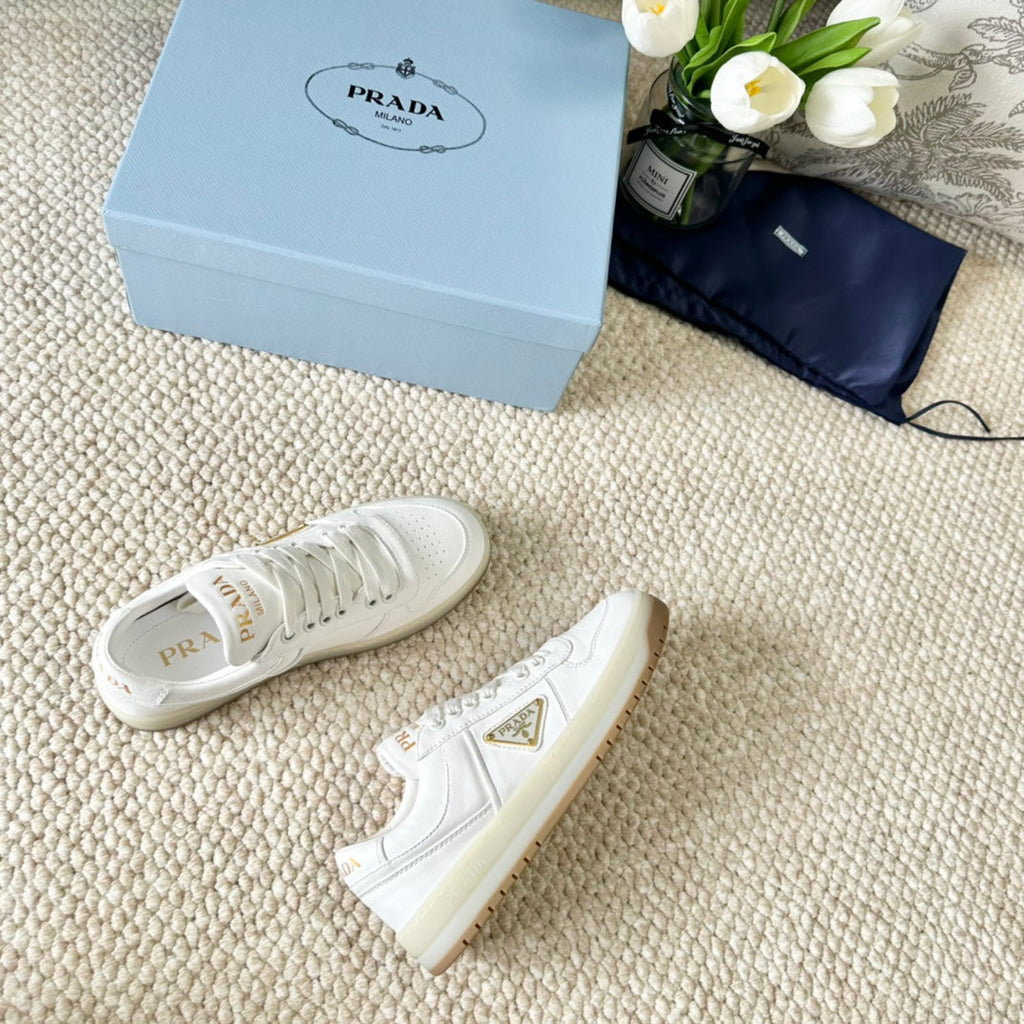 PRADA DOWNTOWN NAPPA SNEAKERS WHITE CALFSKIN