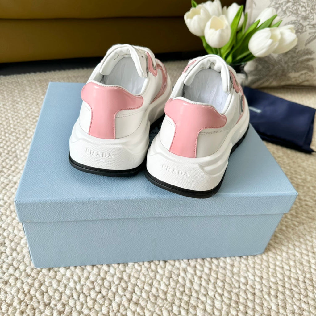 PRADA THICK SOLE SNEAKER WHITE AND PINK CALFSKIN