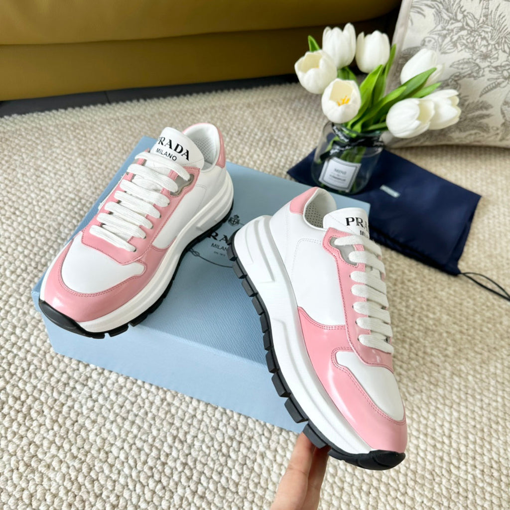 PRADA THICK SOLE SNEAKER WHITE AND PINK CALFSKIN