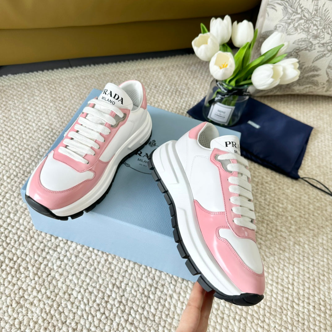 PRADA THICK SOLE SNEAKER WHITE AND PINK CALFSKIN