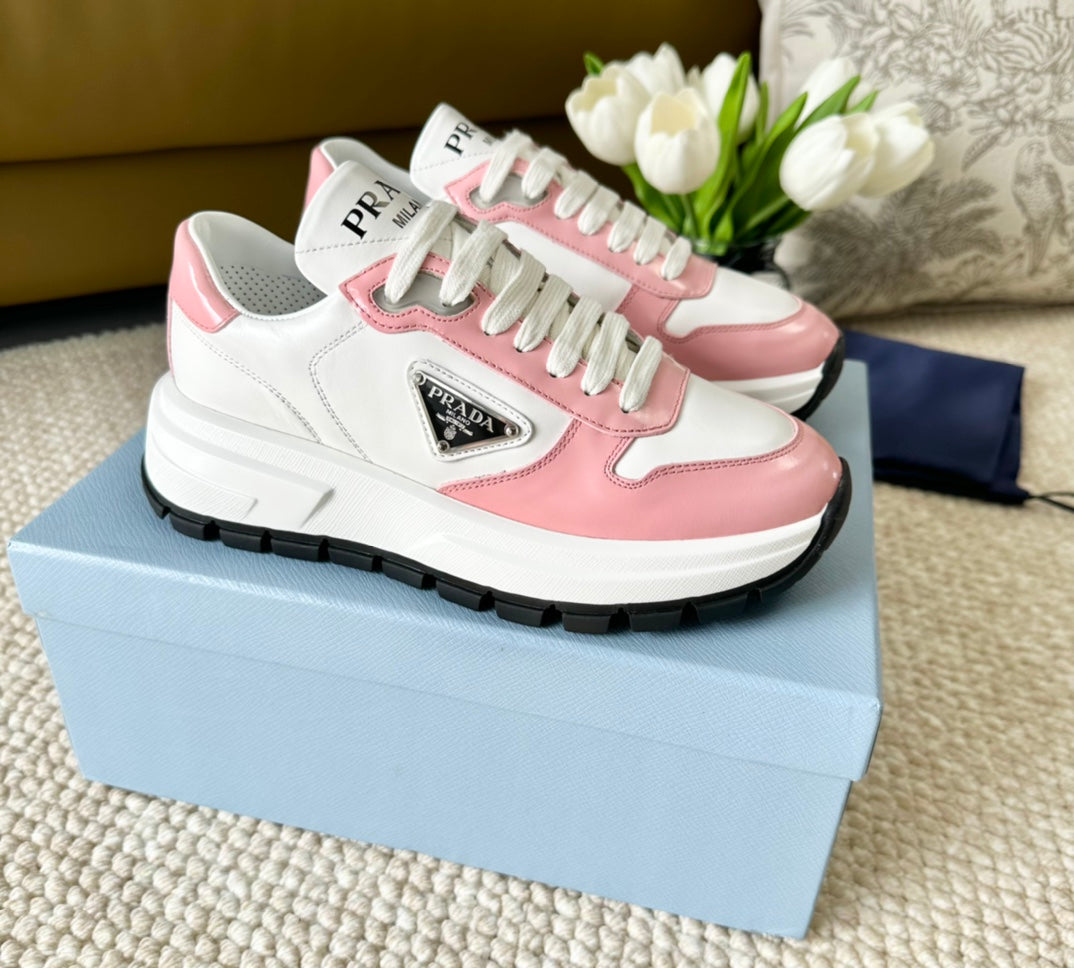 PRADA THICK SOLE SNEAKER WHITE AND PINK CALFSKIN