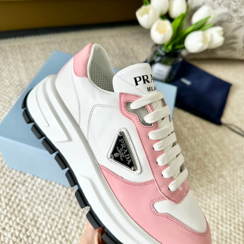 PRADA THICK SOLE SNEAKER WHITE AND PINK CALFSKIN
