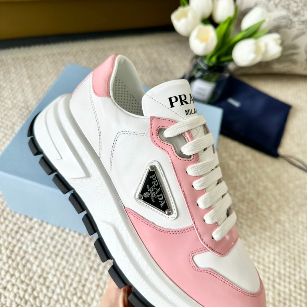 PRADA THICK SOLE SNEAKER WHITE AND PINK CALFSKIN