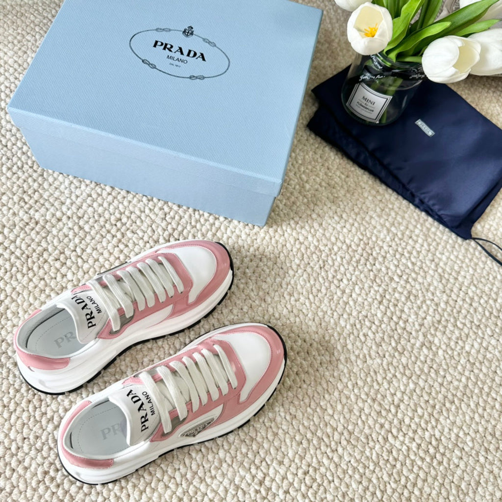 PRADA THICK SOLE SNEAKER WHITE AND PINK CALFSKIN