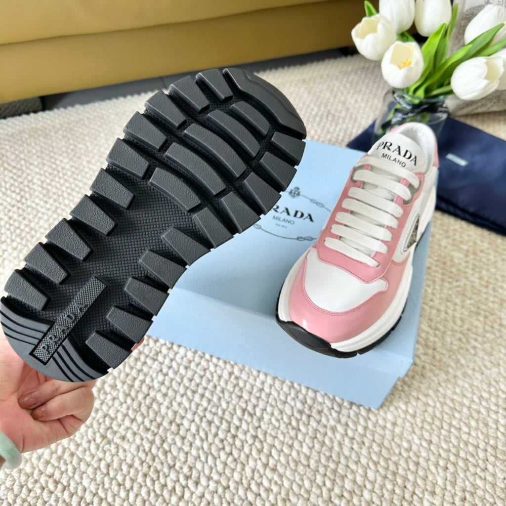 PRADA THICK SOLE SNEAKER WHITE AND PINK CALFSKIN