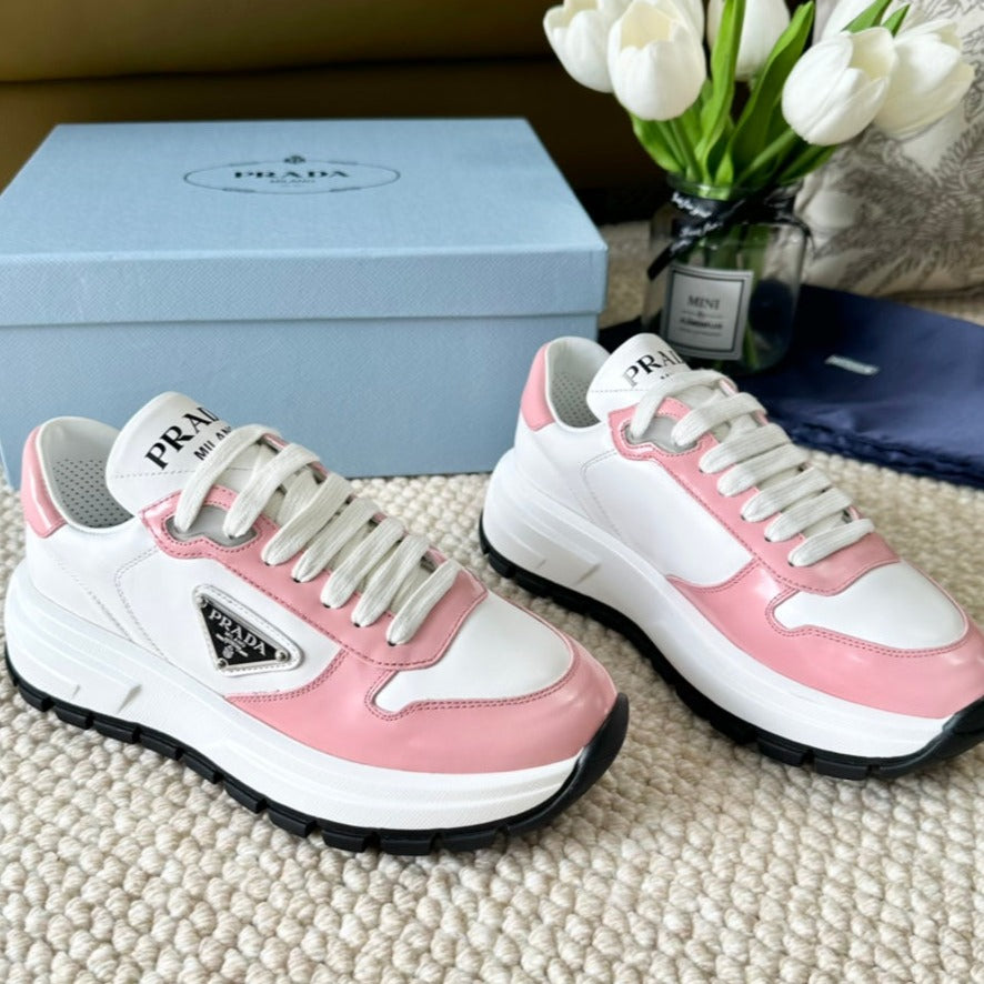 PRADA THICK SOLE SNEAKER WHITE AND PINK CALFSKIN