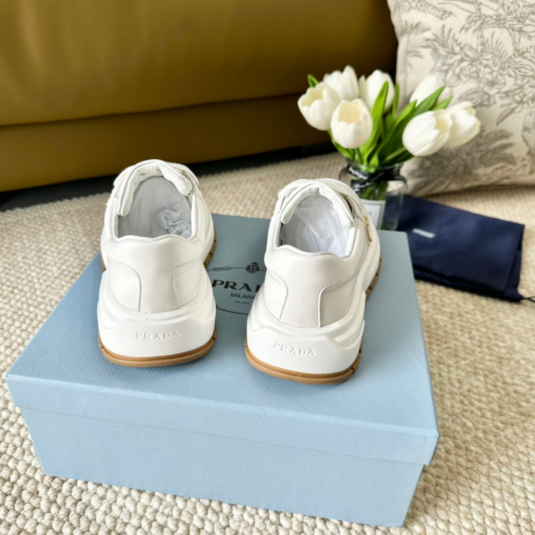 PRADA THICK SOLE SNEAKER WHITE CALFSKIN