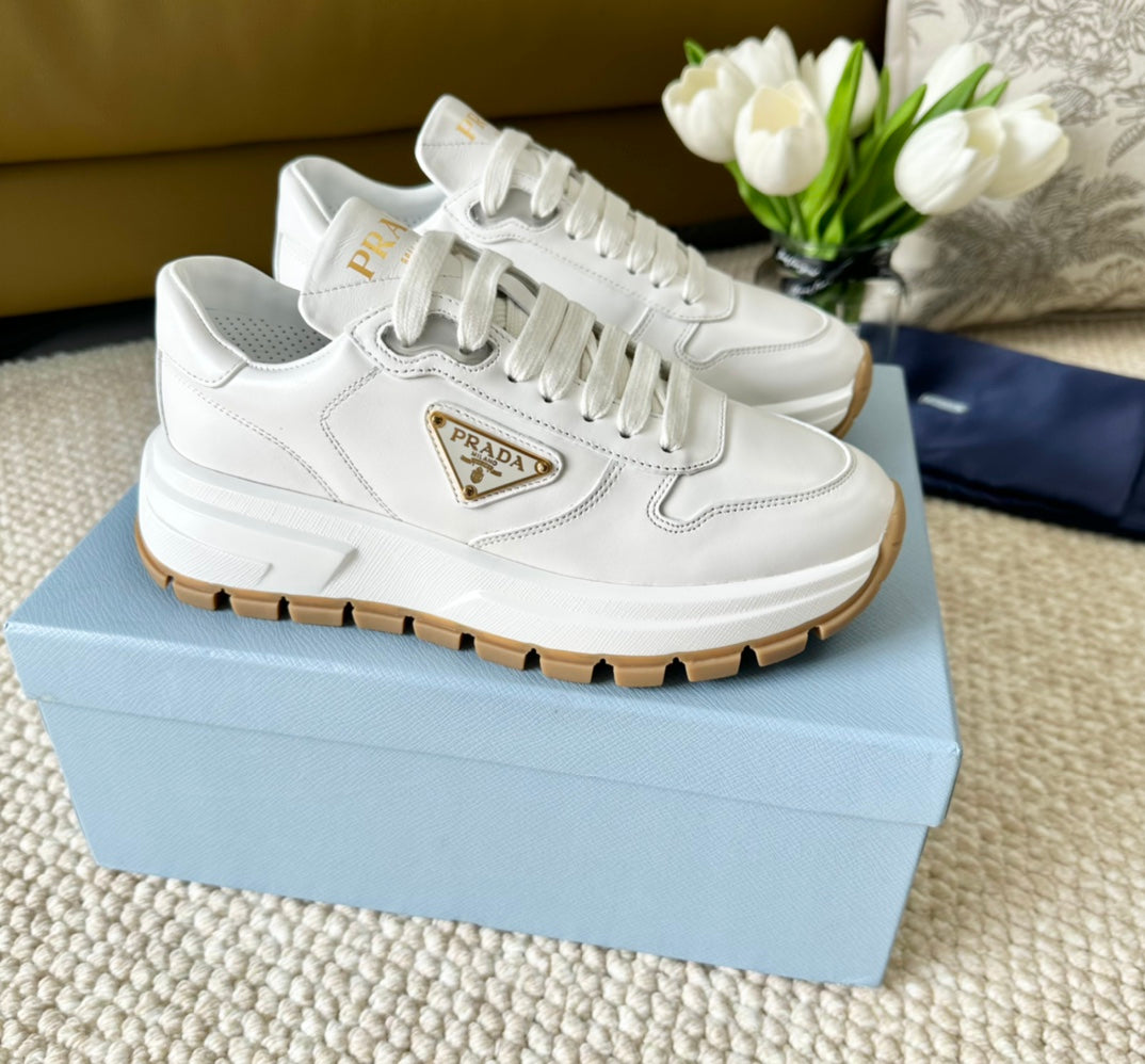 PRADA THICK SOLE SNEAKER WHITE CALFSKIN