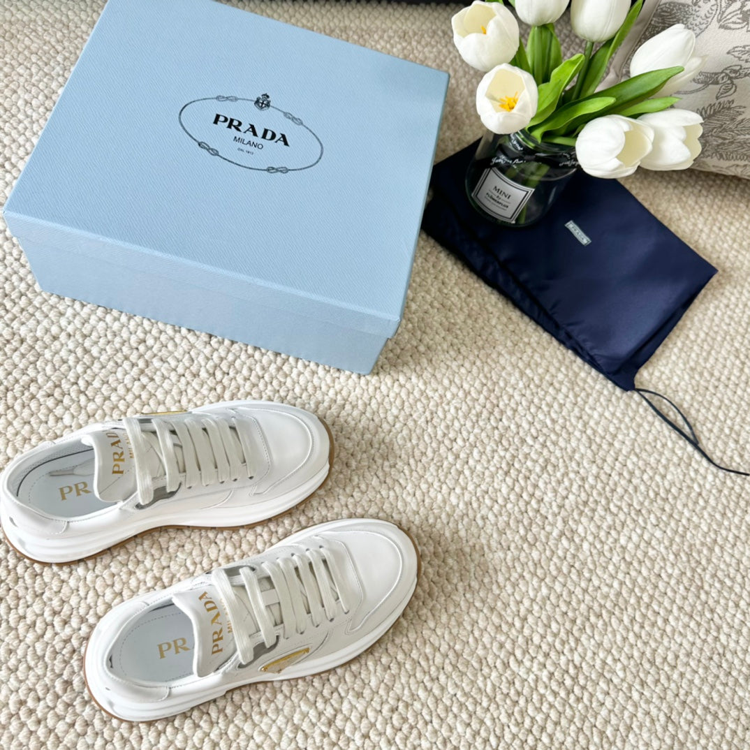 PRADA THICK SOLE SNEAKER WHITE CALFSKIN