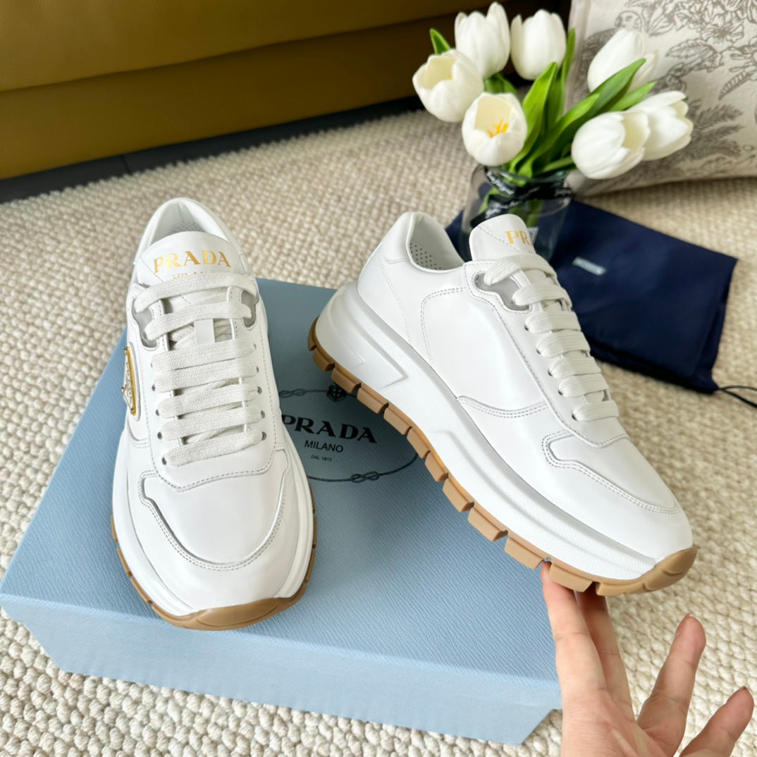 PRADA THICK SOLE SNEAKER WHITE CALFSKIN