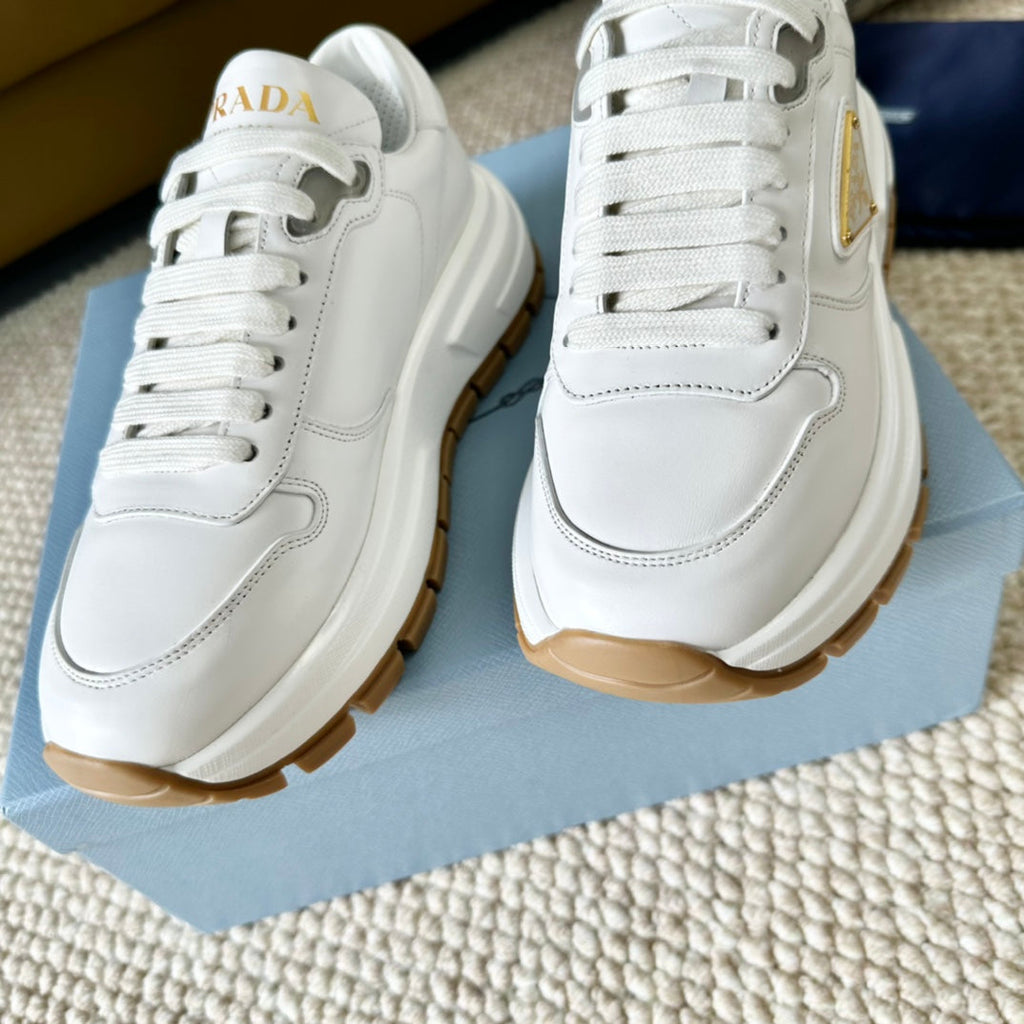 PRADA THICK SOLE SNEAKER WHITE CALFSKIN