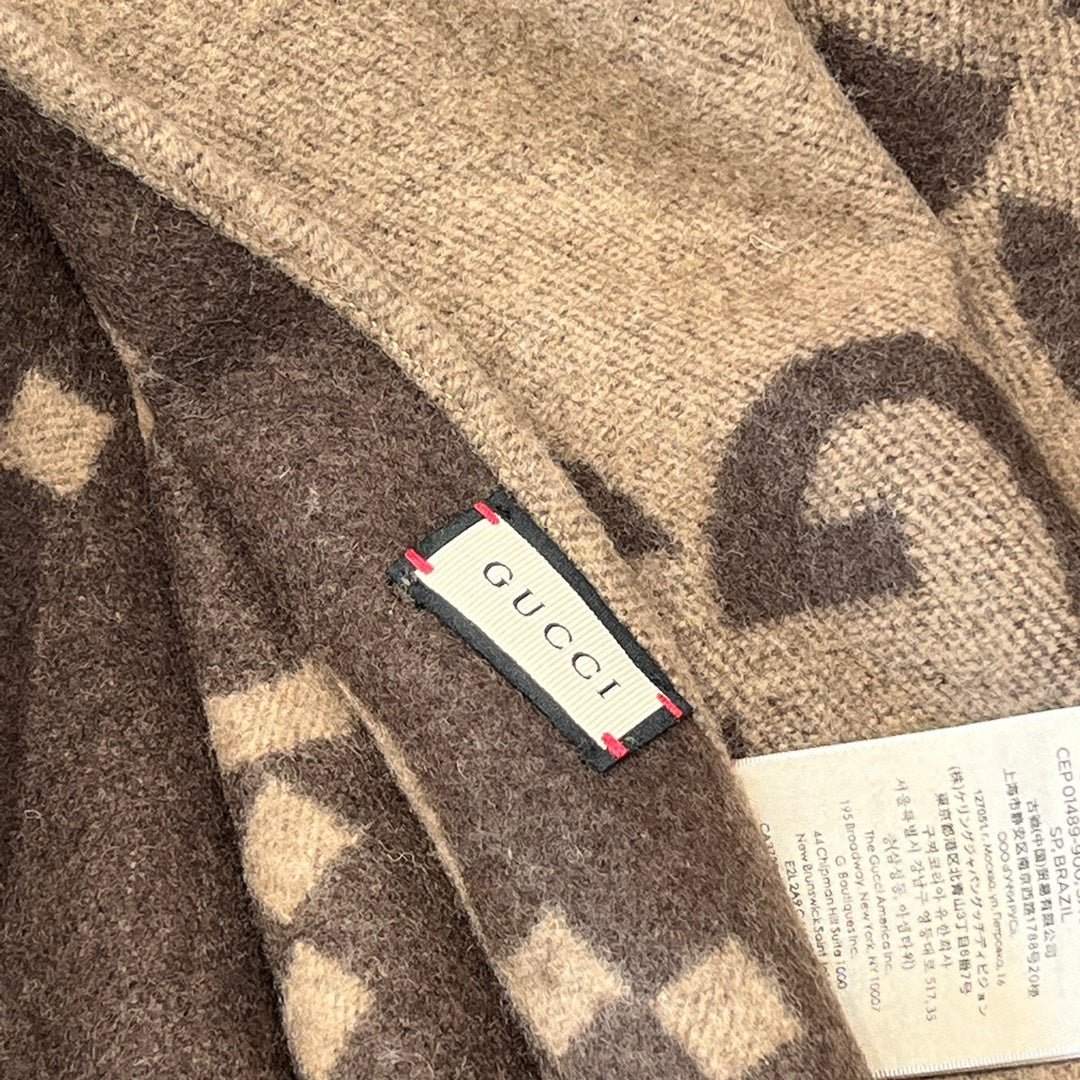 GUCCI PONCHO 200 CM IN CHOCOLATE BROWN MONOGRAM CASHMERE 405021