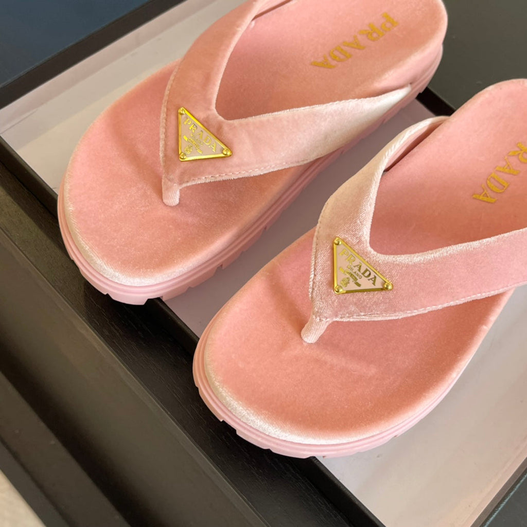 PRADA RUBBER THONG SANLS LIGHT PINK VELVET