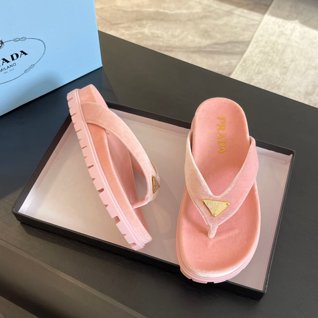 PRADA RUBBER THONG SANLS LIGHT PINK VELVET