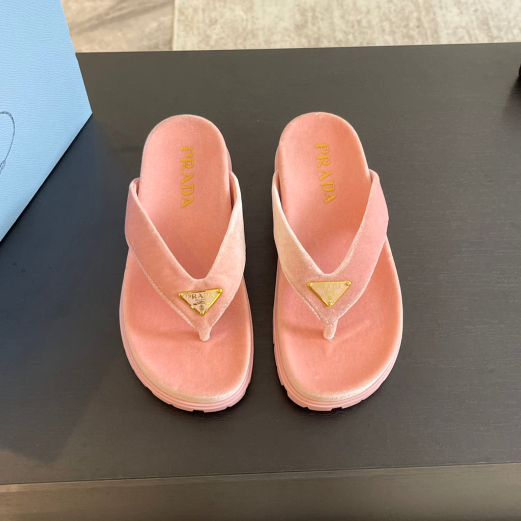 PRADA RUBBER THONG SANLS LIGHT PINK VELVET
