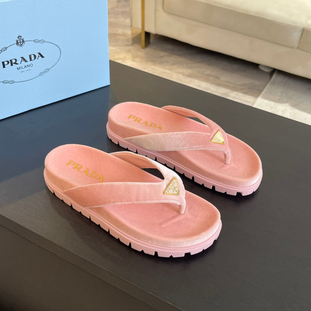 PRADA RUBBER THONG SANLS LIGHT PINK VELVET
