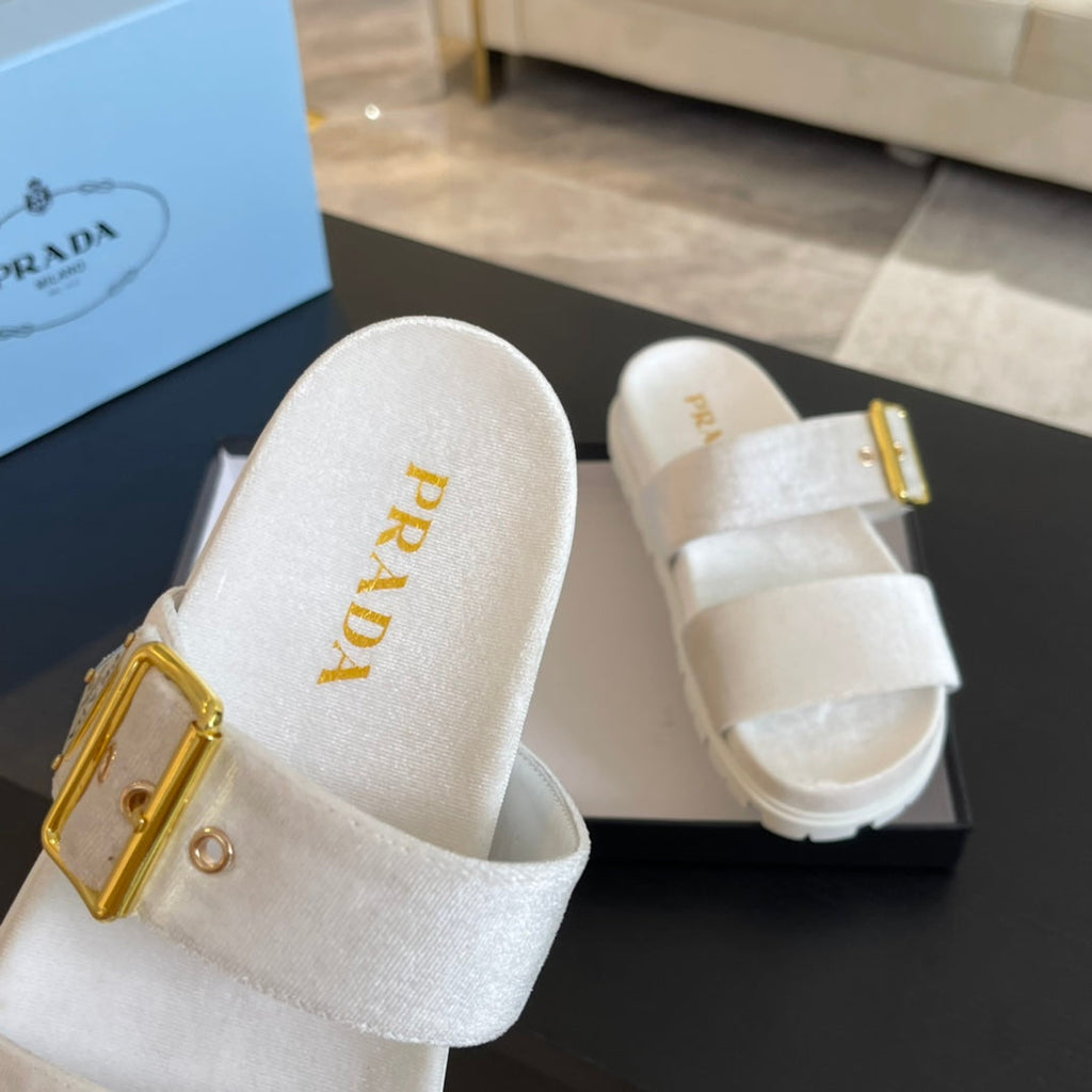PRADA SLIDES SANLS WHITE VELVET