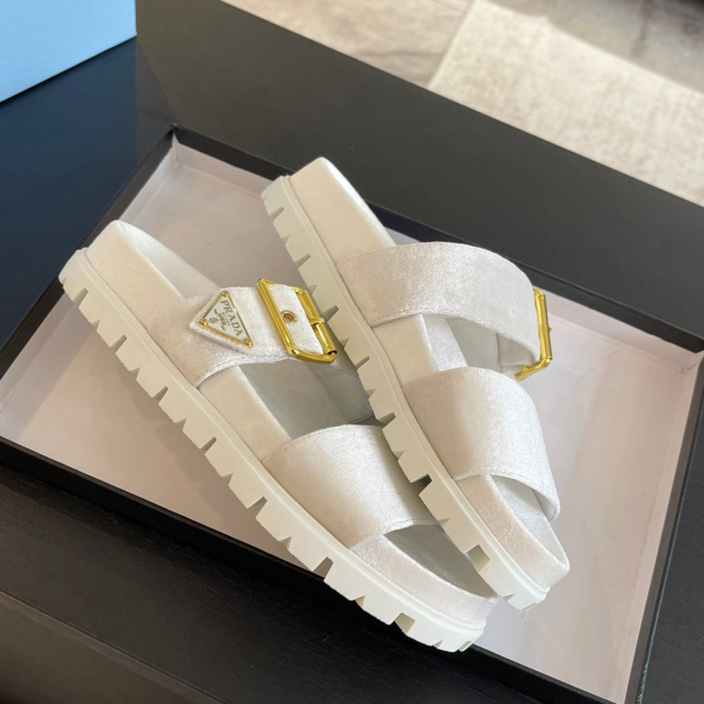 PRADA SLIDES SANLS WHITE VELVET