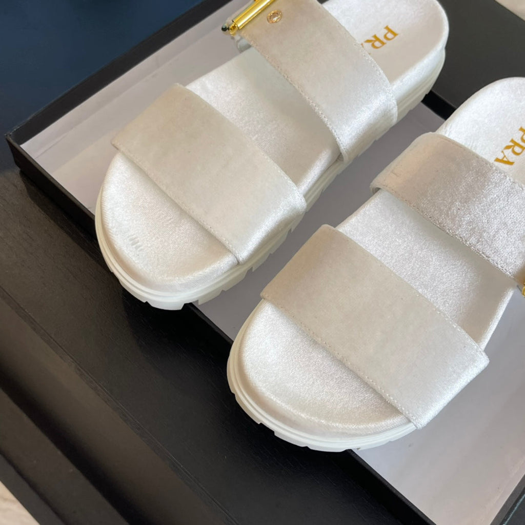 PRADA SLIDES SANLS WHITE VELVET