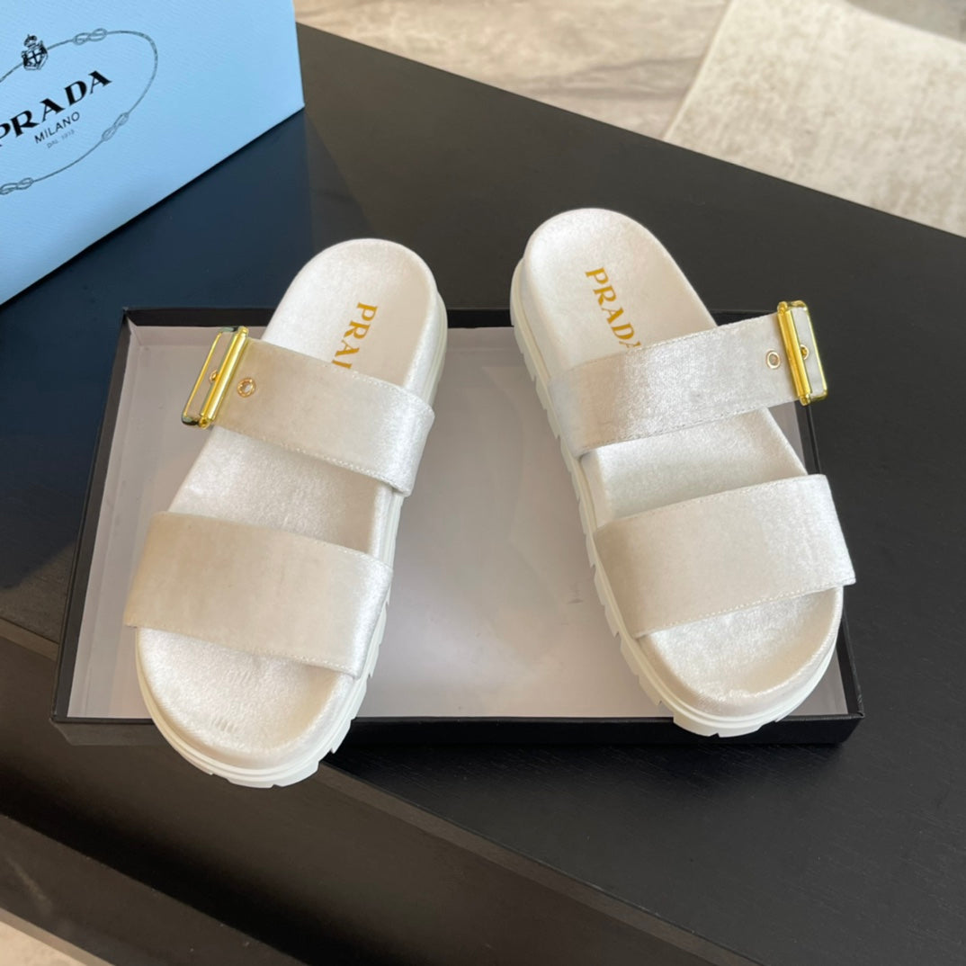 PRADA SLIDES SANLS WHITE VELVET