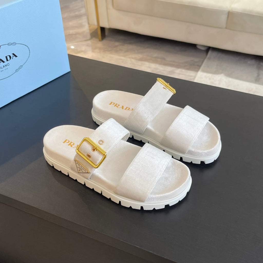 PRADA SLIDES SANLS WHITE VELVET