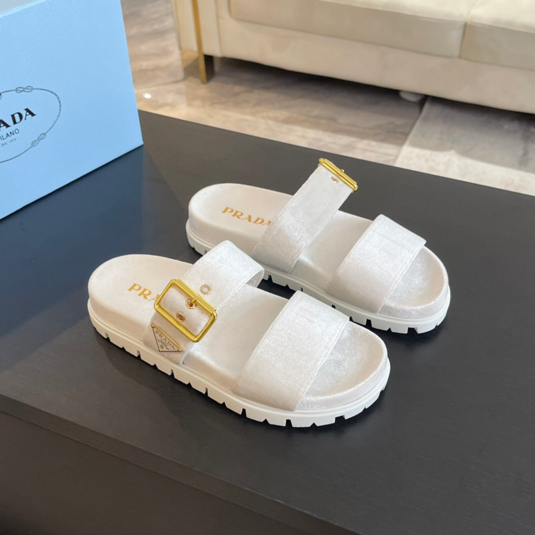 PRADA SLIDES SANLS WHITE VELVET