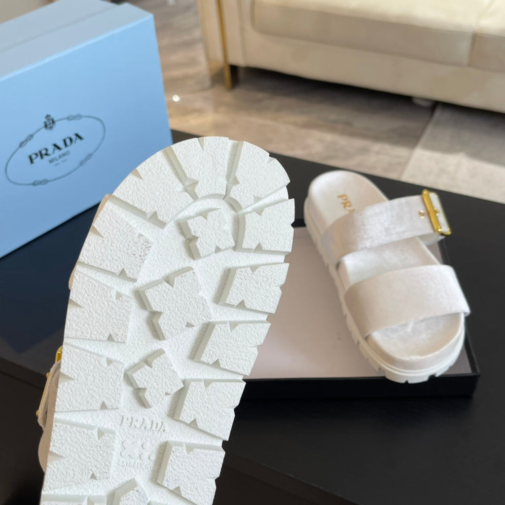 PRADA SLIDES SANLS WHITE VELVET
